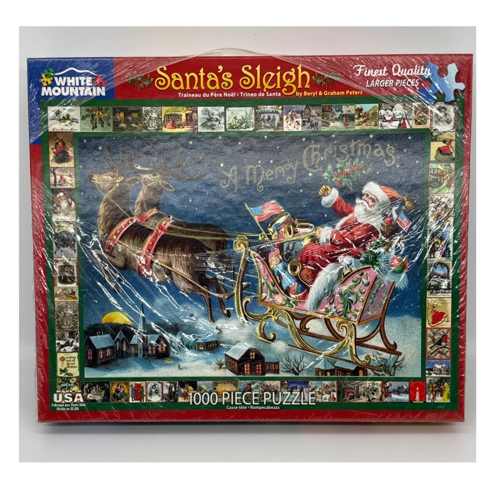 White Mountain Santa's Sleigh 1000 Piece Christmas Jigsaw Puzzle 1462 New Sealed